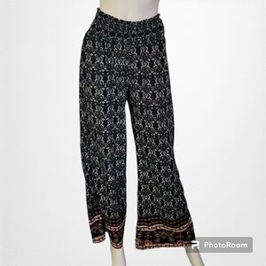 A'GACI Wide Leg Smock Waist Ethnic Floral Paisley Boho Pants Medium